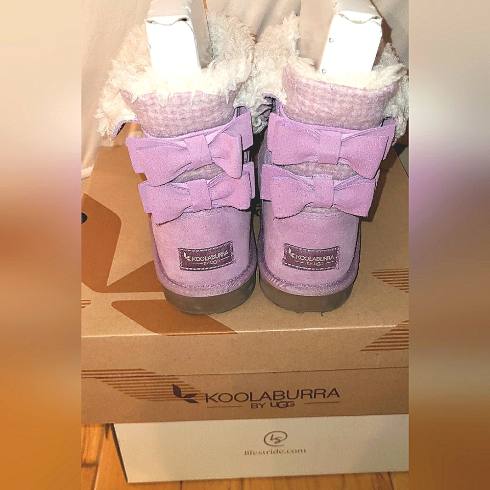 UGG Koolaburra Kattie Bailey Bow Shearling Pink Purple Boot Sz 5